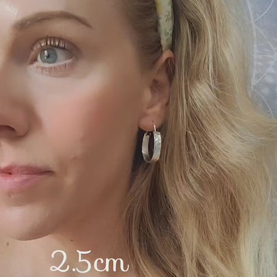 Silver Plated Hammered Hoop Earrings - Lightweight, Nickel-Free