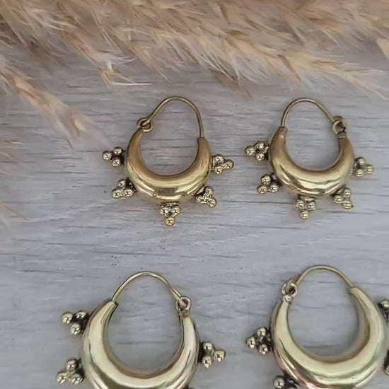 Brass Chunky Hoop Earrings, Bohemian Ethnic Style