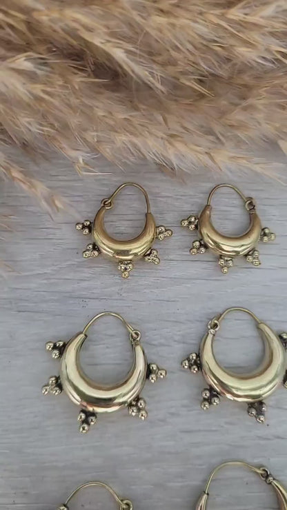 Brass Chunky Hoop Earrings, Bohemian Ethnic Style