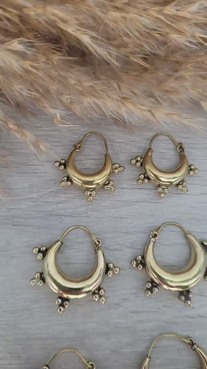 Brass Chunky Hoop Earrings, Bohemian Ethnic Style