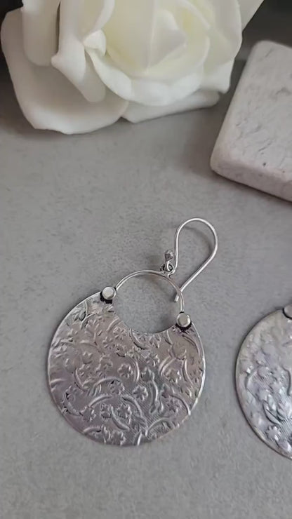 Silver floral dangle earrings: hypoallergenic earrings / Gift for her