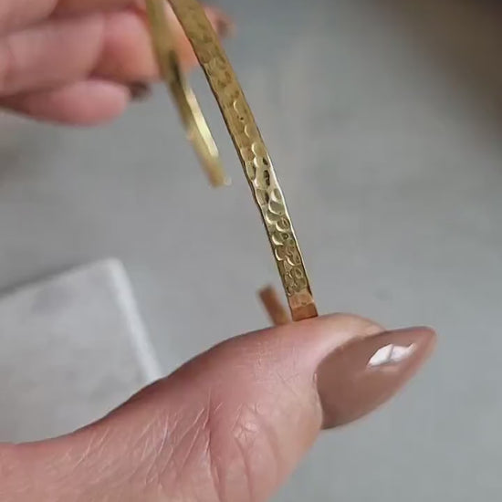 Golden Hammered Brass Bangle Bracelet: Adjustable Minimalist Jewelry