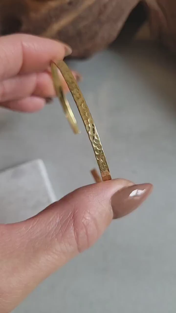 Golden Hammered Brass Bangle Bracelet: Adjustable Minimalist Jewelry