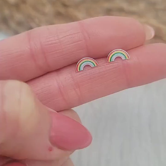 Rainbow Sterling Silver Stud Earrings, Minimalist Jewelry