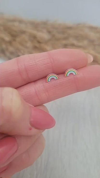 Rainbow Sterling Silver Stud Earrings, Minimalist Jewelry