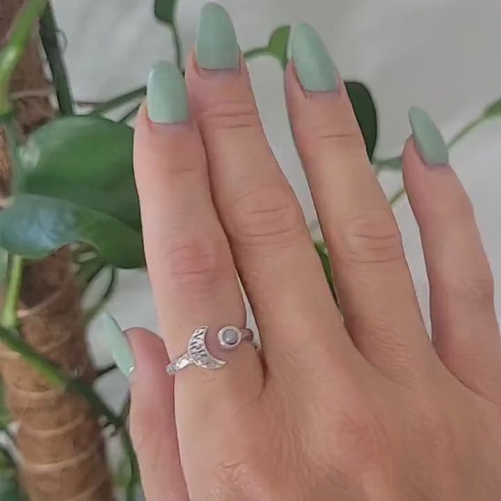 Hammered Silver Moon Ring: Elegant Minimalist Stackable Band