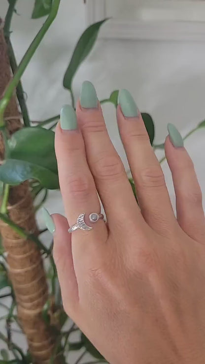 Hammered Silver Moon Ring: Elegant Minimalist Stackable Band