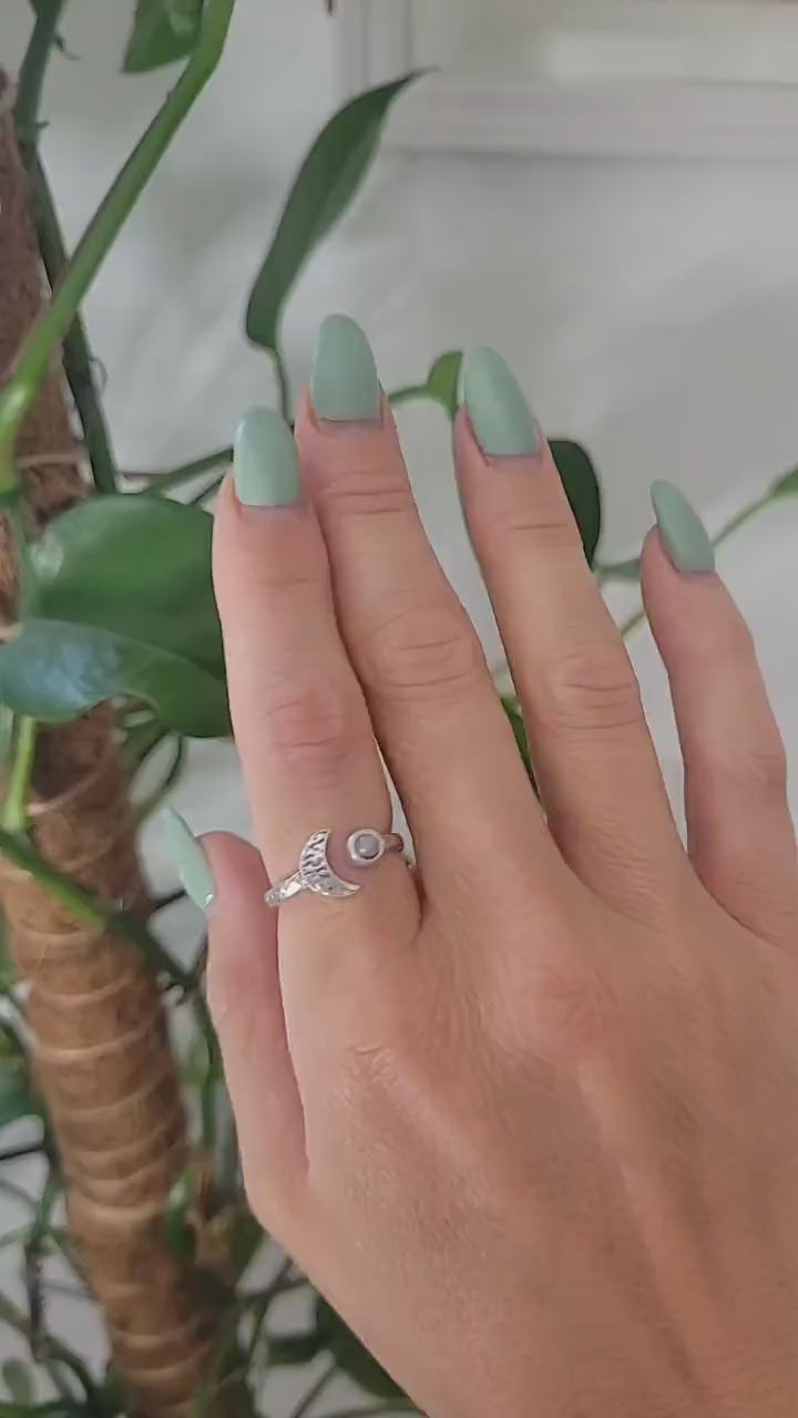 Hammered Silver Moon Ring: Elegant Minimalist Stackable Band