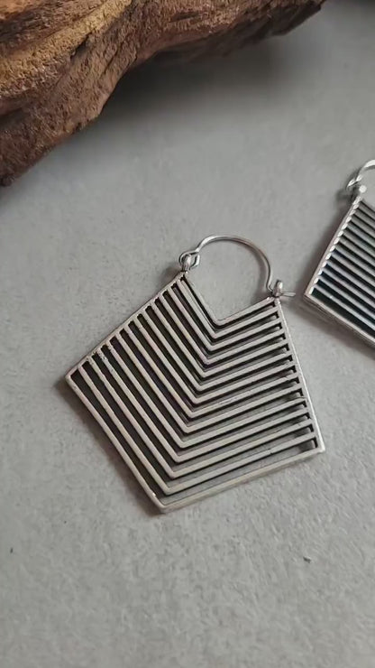 Art Deco Silver Triangle Earrings: Tribal Bohemian Jewelry
