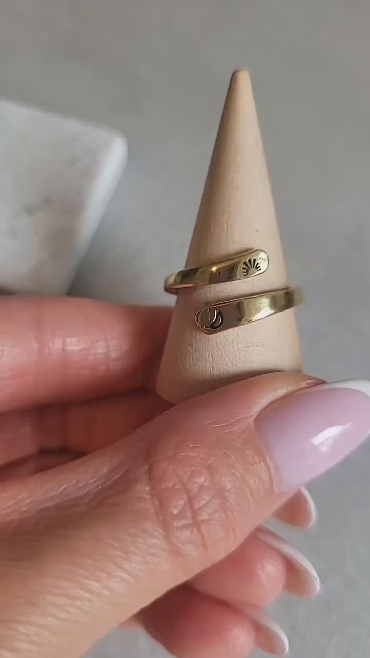 Brass Adjustable Ring: Moon & Sunshine Design - Boho Jewelry