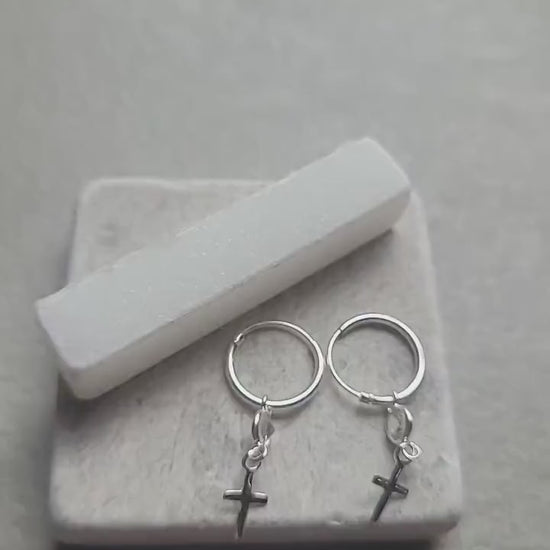 sterling silver hoops / Jesus cross / Holy jewellery / Pray / Gift / Pretty