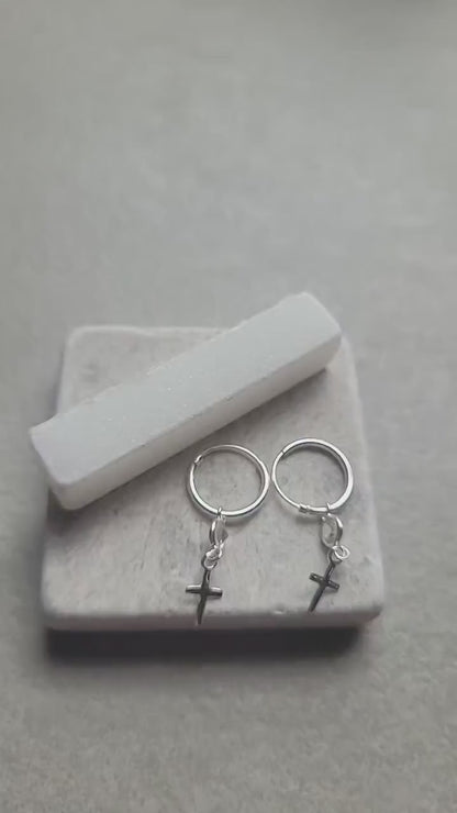 sterling silver hoops / Jesus cross / Holy jewellery / Pray / Gift / Pretty