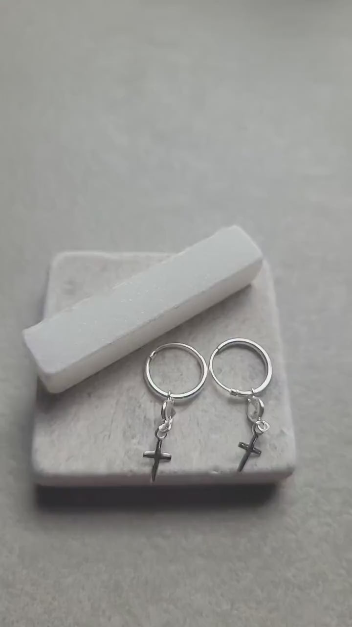 sterling silver hoops / Jesus cross / Holy jewellery / Pray / Gift / Pretty