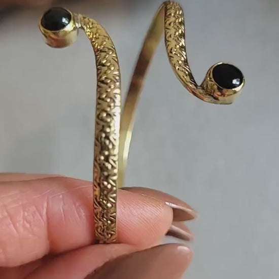 Brass Double Stone Cuff Bracelet: Elegant Minimalist Statement Jewelry