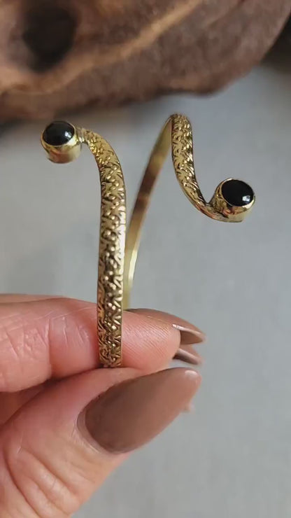 Brass Double Stone Cuff Bracelet: Elegant Minimalist Statement Jewelry