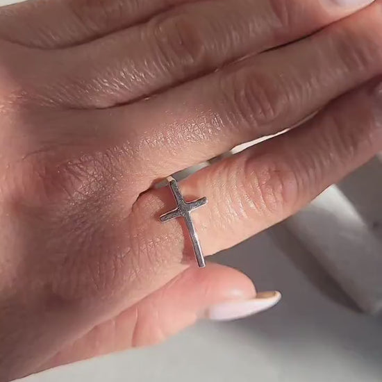 Silver Plated Cross Ring, Adjustable Christian Ring, Minimalist Jesus Cross Ring, Religious Faith Ring, Hypoallergenic Christian Jewellery G