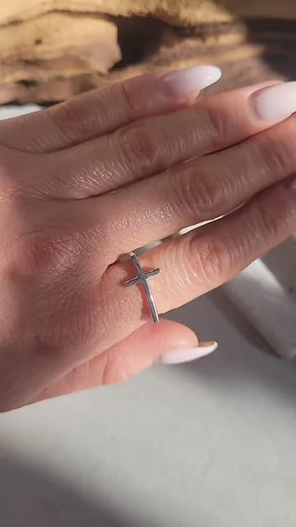 Silver Plated Cross Ring, Adjustable Christian Ring, Minimalist Jesus Cross Ring, Religious Faith Ring, Hypoallergenic Christian Jewellery G