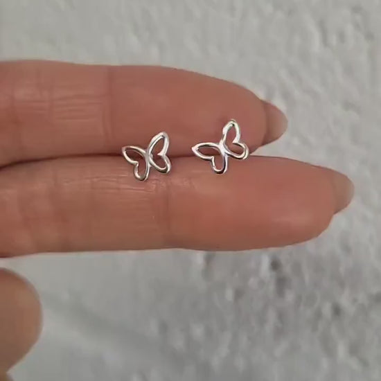 Sterling Silver Butterfly Stud Earrings, Delicate Minimalist Design