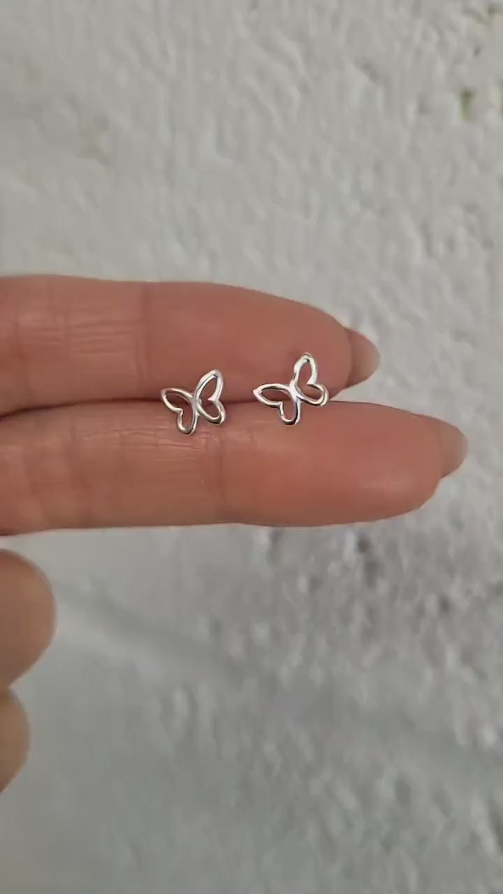 Sterling Silver Butterfly Stud Earrings, Delicate Minimalist Design