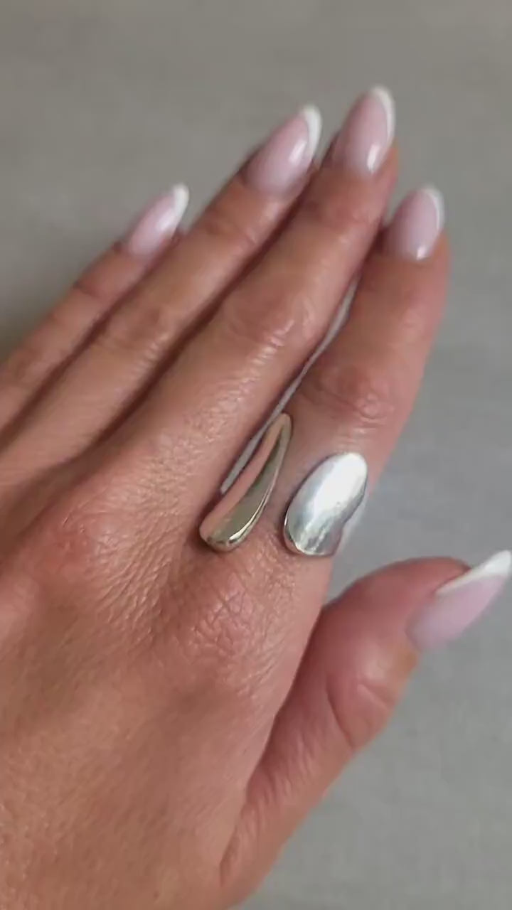 Adjustable Silver Statement Ring: Handmade Boho Jewelry