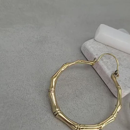 Golden hoops / Brass hoops / Bamboo style earrings / Large hoops / Statement jewellery  / Gold / Gift / Unique
