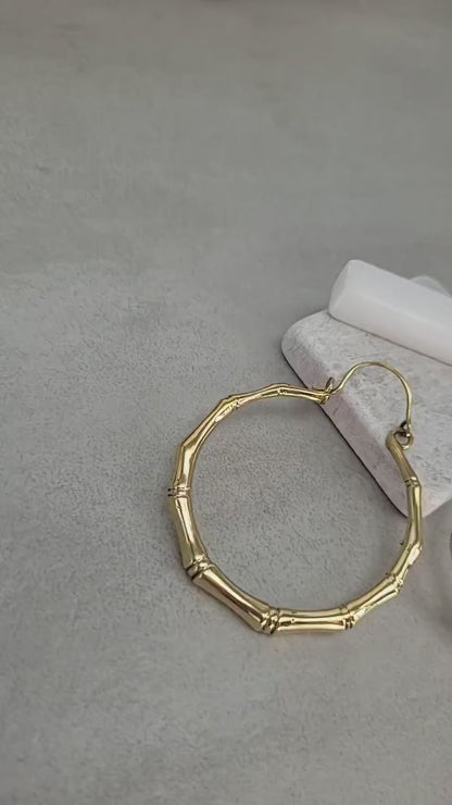 Golden hoops / Brass hoops / Bamboo style earrings / Large hoops / Statement jewellery  / Gold / Gift / Unique