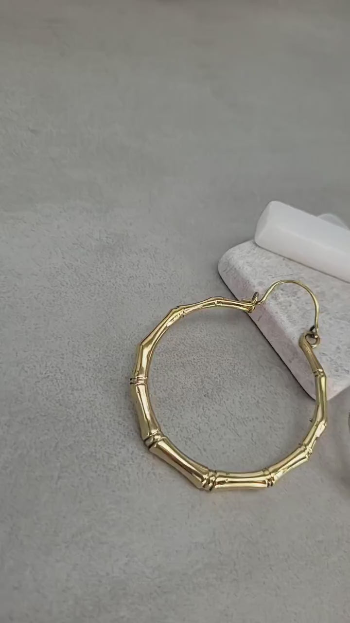 Golden hoops / Brass hoops / Bamboo style earrings / Large hoops / Statement jewellery  / Gold / Gift / Unique