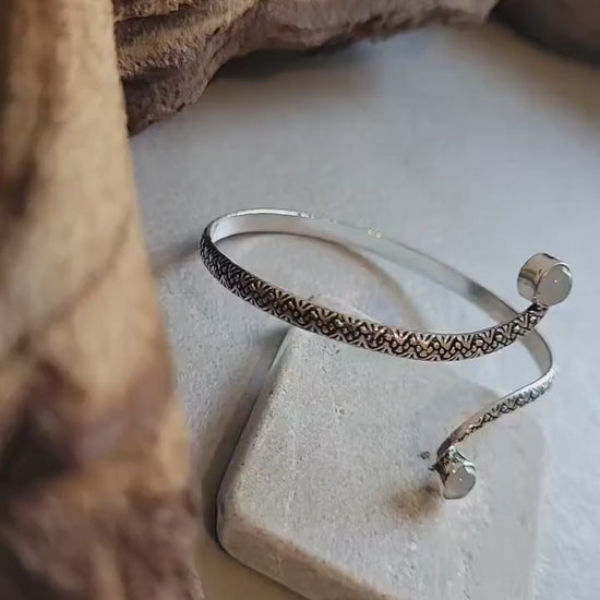 Silver Double Stone Cuff Bracelet: Elegant Minimalist Jewelry