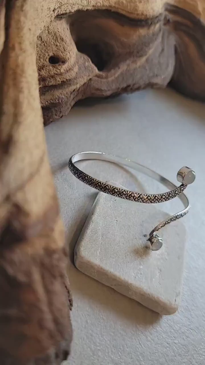 Silver Double Stone Cuff Bracelet: Elegant Minimalist Jewelry