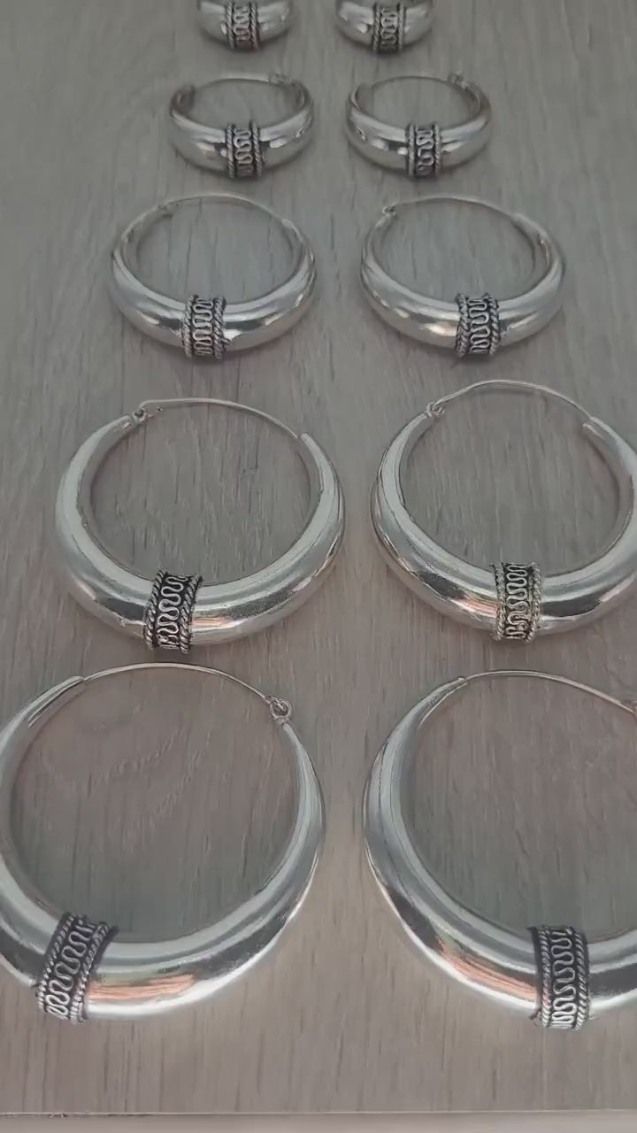 Silver chunky lightweight hoops  / Small hoops / Large earrings  /  Gypsy  /  Bohemian  /  Boho  /  Ethnic hoops / Large hoops / Detailed