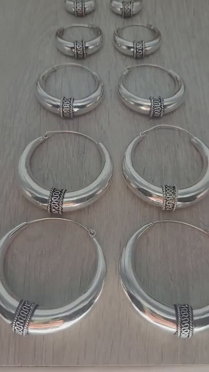 Silver chunky lightweight hoops  / Small hoops / Large earrings  /  Gypsy  /  Bohemian  /  Boho  /  Ethnic hoops / Large hoops / Detailed
