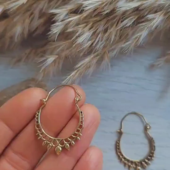 Dainty Brass Hoop Earrings, Boho Gypsy Jewelry