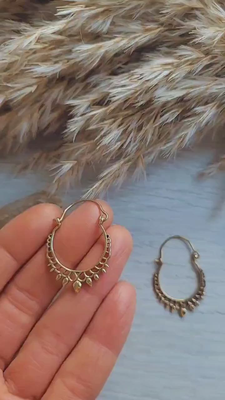 Dainty Brass Hoop Earrings, Boho Gypsy Jewelry