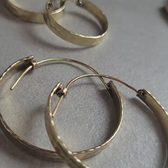 Hammered Brass Hoop Earrings - Nickel Free, Boho Jewelry