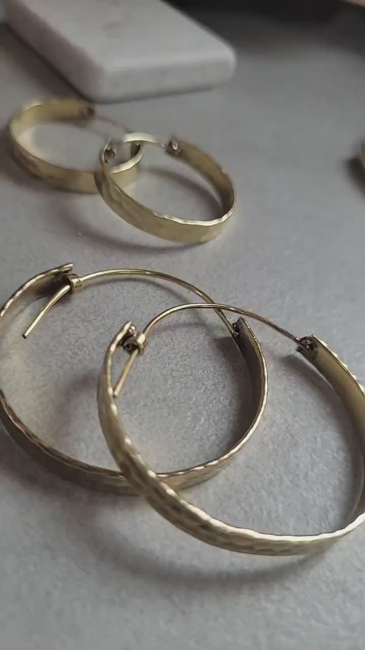 Hammered Brass Hoop Earrings - Nickel Free, Boho Jewelry