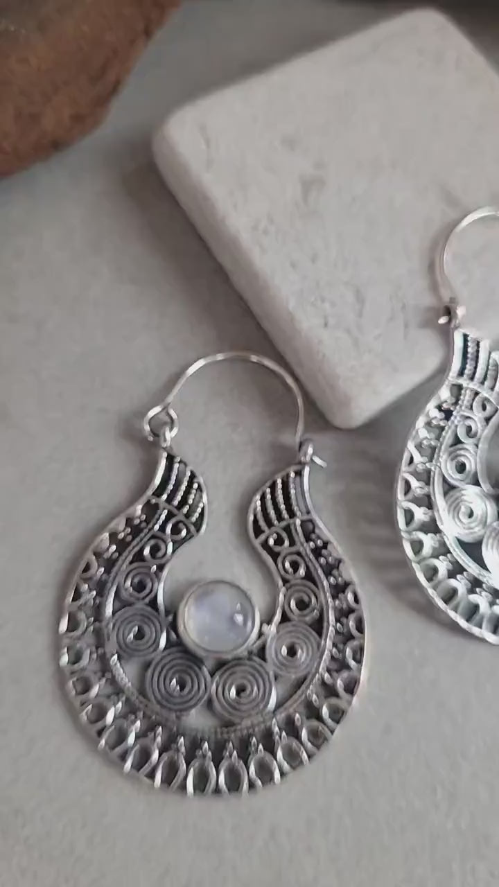 Silver detailed earrings / Bohemian jewelry / Gift for her