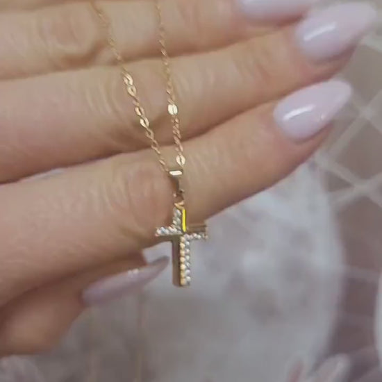 18K Gold Cross Necklace 19 Inch Chain, Jesus Cross Pendant, Gold Plated Cross Necklace, Faith Necklace, Christian Jewellery, Religious Gift