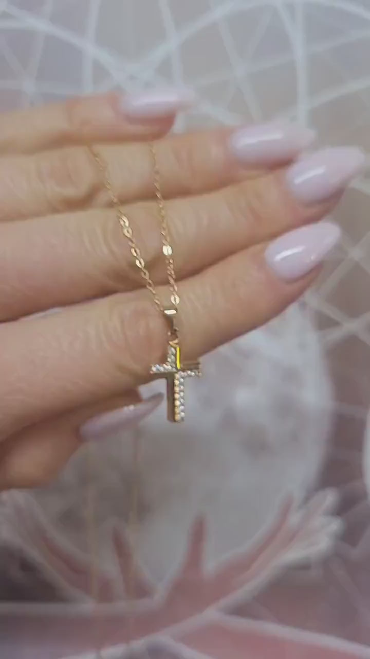 18K Gold Cross Necklace 19 Inch Chain, Jesus Cross Pendant, Gold Plated Cross Necklace, Faith Necklace, Christian Jewellery, Religious Gift