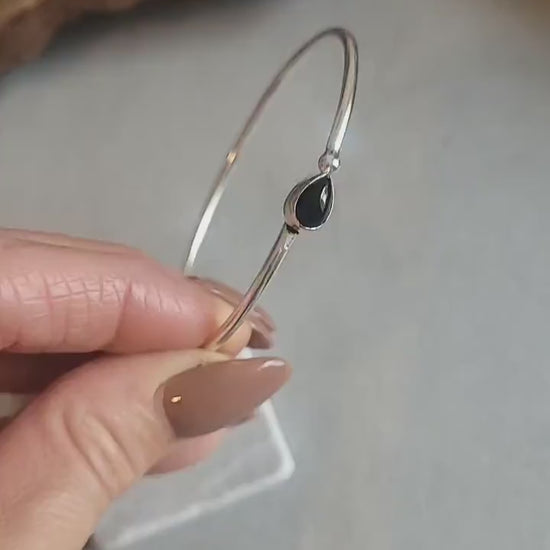 Silver Bangle Bracelet: Adjustable Boho Minimalist Style