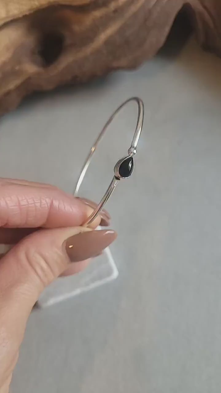 Silver Bangle Bracelet: Adjustable Boho Minimalist Style