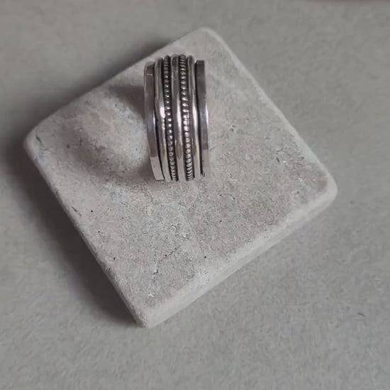 Silver Plated Spinner Ring – Wide Band Ring – Textured Rotating Design – Everyday Mindful Jewellery