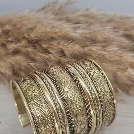 Large gold detailed cuff bracelet /Gold bracele / Cuff bracelet /Unisex bracelet / Boho /Bohemian / Cuff / Large bracelet/Ethnic / Tribal