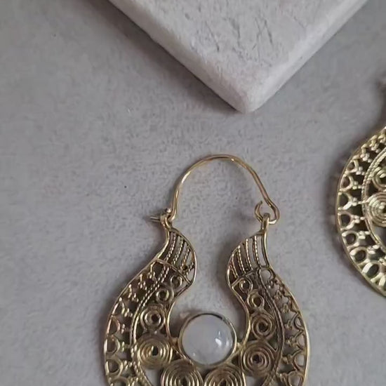 Brass detailed earrings / Bohemian jewelry / Gift for her / Spiral style