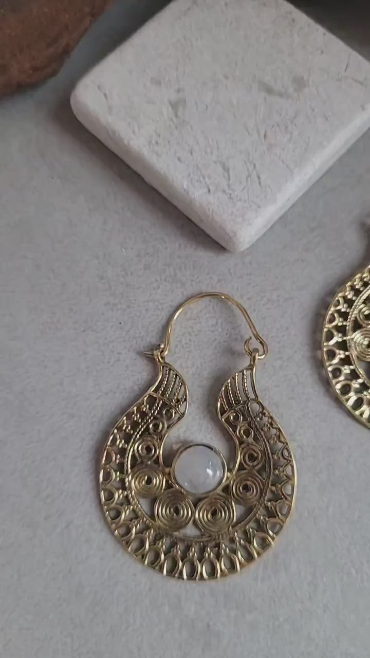Brass detailed earrings / Bohemian jewelry / Gift for her / Spiral style
