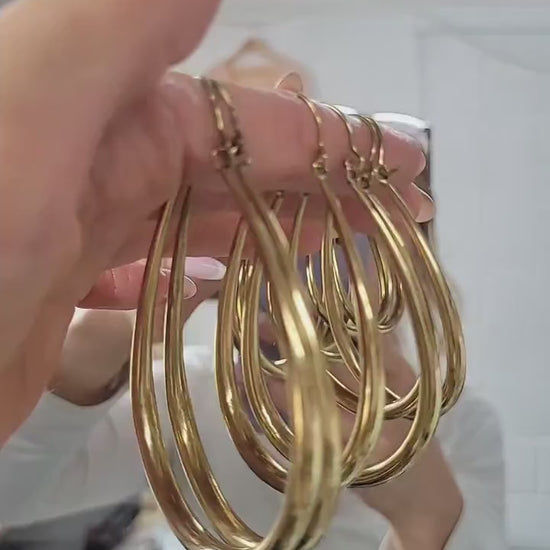 Golden hoop earrings / Small hoops / Large hoops / Lightweight hoops / Teardrop earrings / Ethnic / Pretty / Brass / Gold