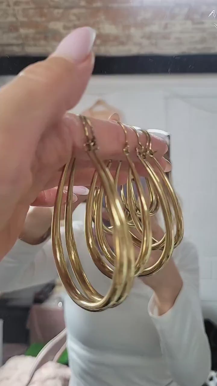 Golden hoop earrings / Small hoops / Large hoops / Lightweight hoops / Teardrop earrings / Ethnic / Pretty / Brass / Gold