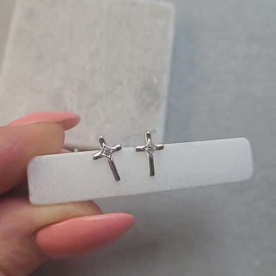 Dainty Sterling Silver Cross Studs: Lightweight Earrings