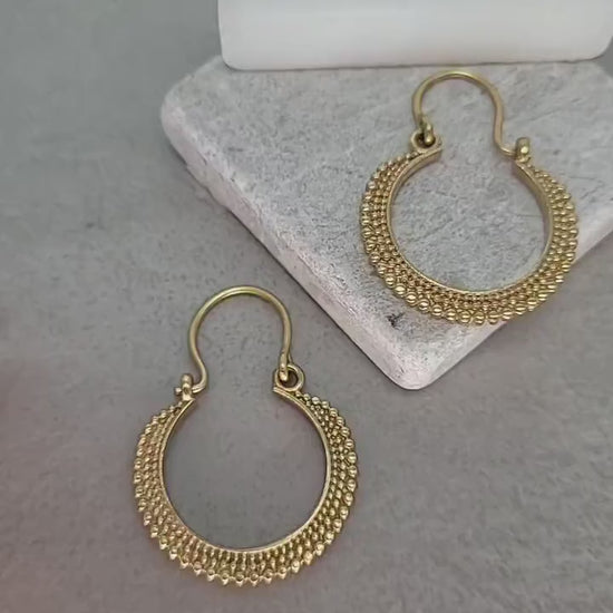 Small Gold Brass Hoops: Detailed Boho Chic Earrings