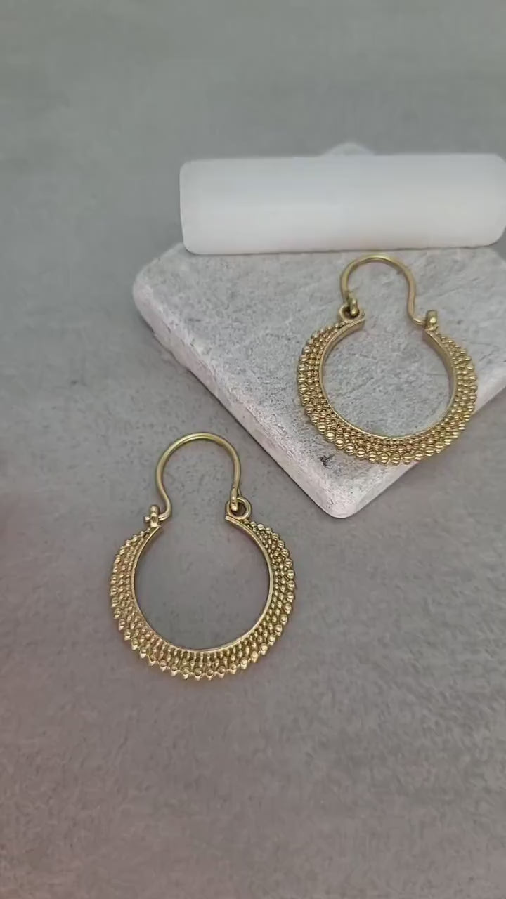 Small Gold Brass Hoops: Detailed Boho Chic Earrings