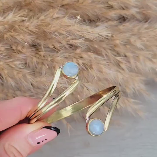 Adjustable Brass Moonstone Bracelet: Boho Ethnic Jewelry